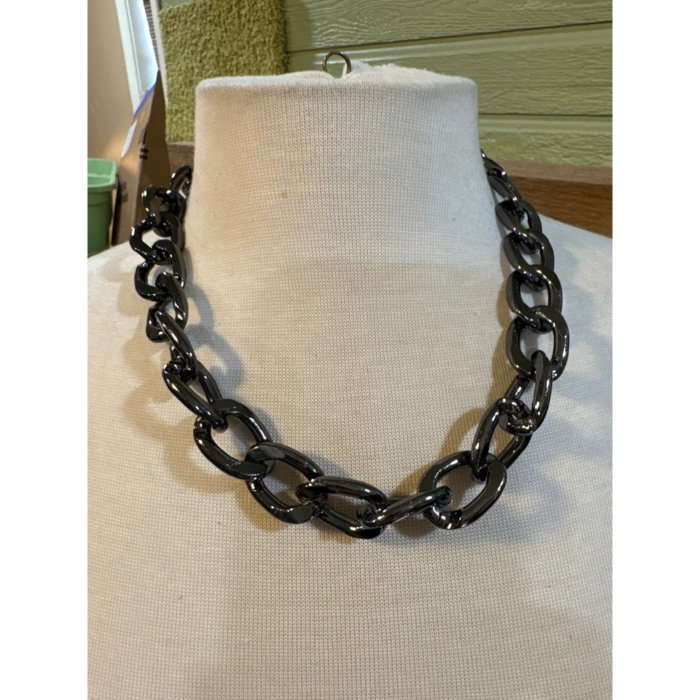Gunmetal Gray Chunky Curb Chain Necklace Statement Industrial Link 19.5 Inch